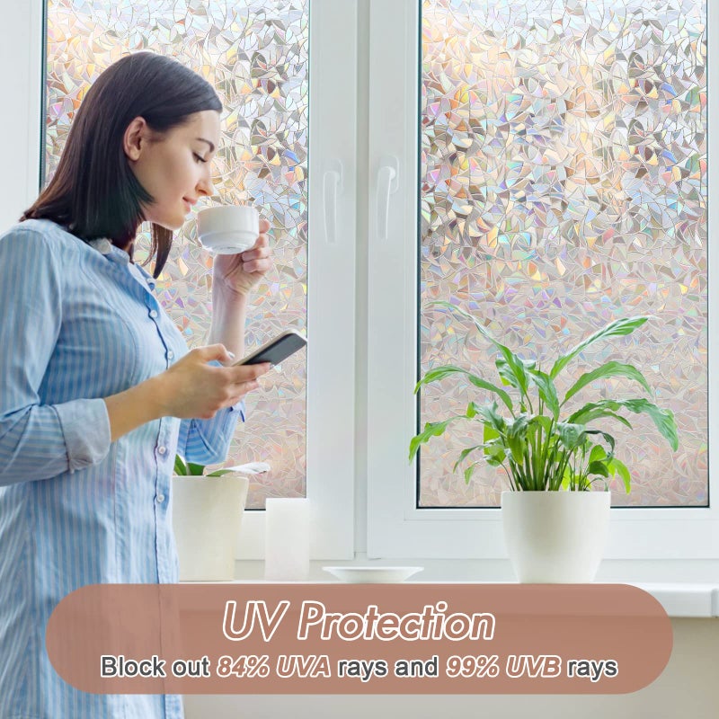 Haton Window Privacy Film, Stained Glass Rainbow Film Decorative Window Clings, Static Cling Sun Blocking Stickers Decals Coverings Tint for Home Heat Control, Non-Adhesive 17.5" x 78.7" - Image 3